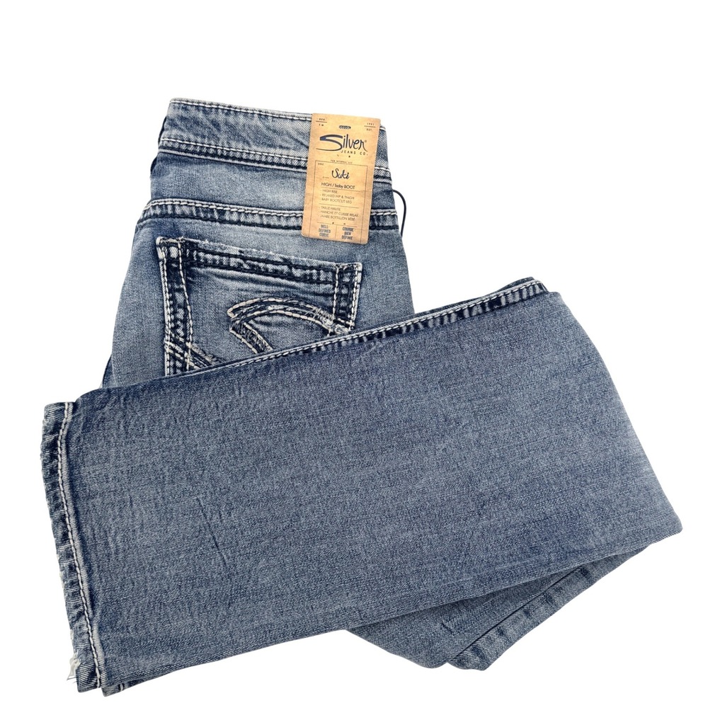 Silver Jeans Suki High/Baby Bootcut Women 28/31 Blue New High Rise Relaxed Fit